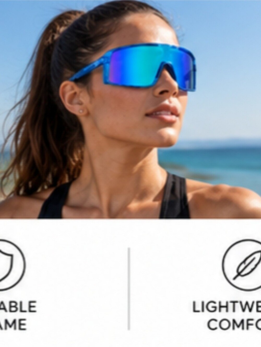 UNISEX Blue Mirrored Shield Sports Sunglasses